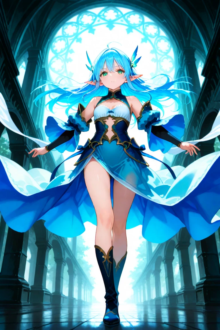 girl blue hair elf ears loli