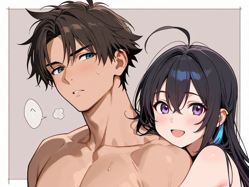 score_6_up, best quality, source_anime, anime screencap, 2girls, 1boy, underwear, sandwiched between girls, lying on bed, from above, big breasts females, faceless male, smile, looking at male face