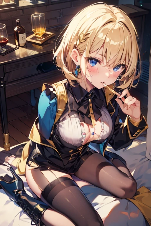 punk、PC Wallpapers、One Person、military uniform dress with little exposure、Beautiful girl with a smile、kawaii pose、Lying down