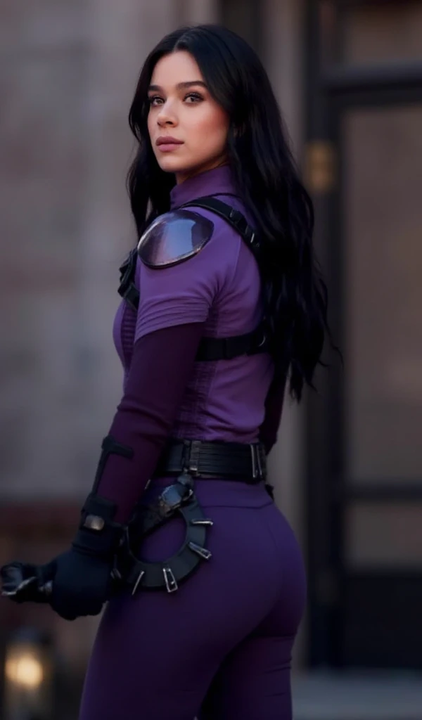 (masterpiece), (photorealistic1.4), (epiCRealLife), (lora:KateBishopFNLoRA:1.0 ribbed bodysuit costume), (KateBishopFNLoRA black leather pants), (KateBishopFNLoRA utilities belt), (leg holster) (KateBishopFNLoRA black gloves), (Kate Bishop Purple Costume),, (epiCFlashPhoto), (harness), (medium height), (bow & arrow on back), (ponytail), (young woman), ,(flashphoto), (flash photography), (make up),(kst3w-v2 ), (Kristen Stewart ),(pose for picture), (black boots), (at night, (on New York Rooftop), (New York Cityscape), (squatting),
