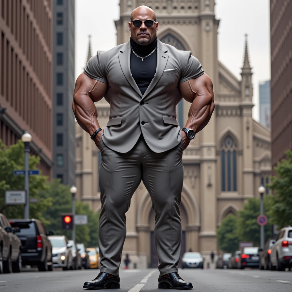 A gigantic Vince McMahon shaped novarc building <lora:Novelty_Architecture:1>