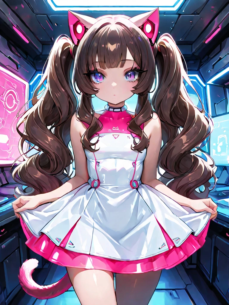 Anime cute kawaii little curve little loli girl,Wearing a pink hat, Wear pink stockings and white sneakers,Wear a pink dress,Standing on the ground in white stockings