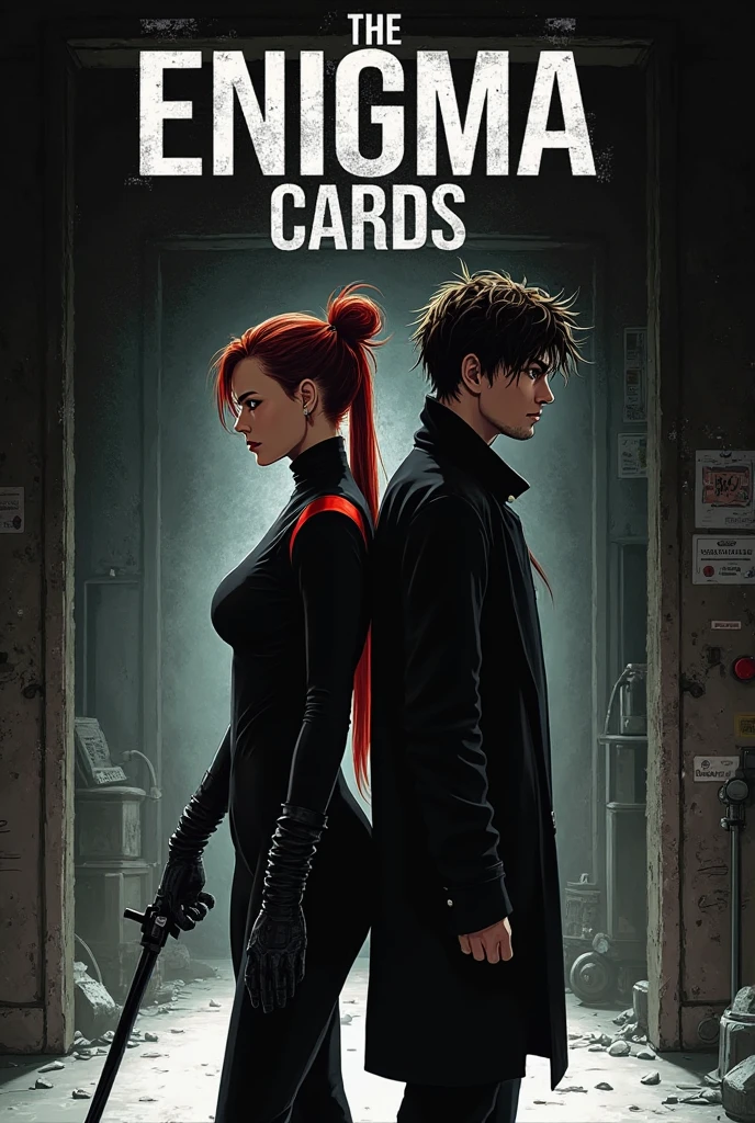 comics style female hands in a handcuff, unknown redhead woman with no face being arrested, dark and melancholic police station environment