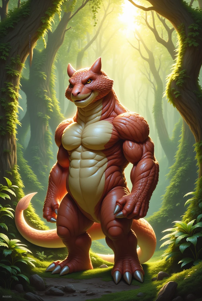 male tyranosaurus mid transformation, solo, masterpiece, hyper muscle, muscular arms, veiny arms, best art, digitigrade, by taran fiddler, wearing loincloth, detailed hands, detailed eyes, detailed torso, jungle, smirking,sweating, sexy, muscular, abs, nipples, bird feet
