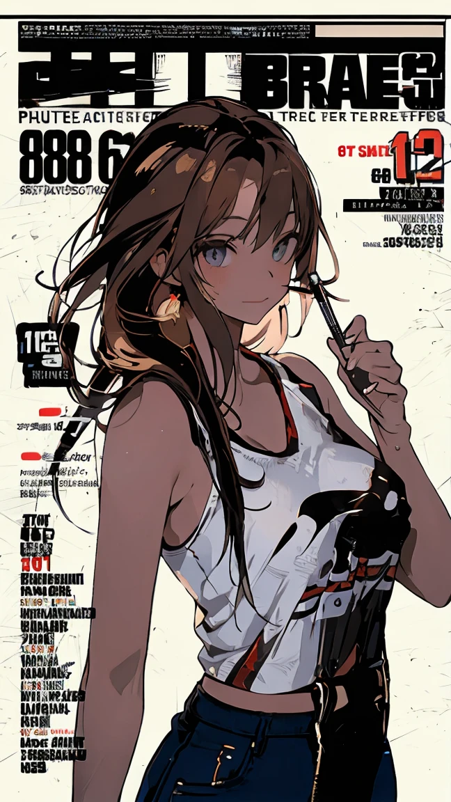 ((Masterpiece)), (Anime:1.3), ((best quality)), (RAW photo: 1.2), (High Definition:1.3), (Professional Photography:1.2), (drop shadow:1.5), (profile), Textured skin, cinematic lighting, (12 years old), 1girl, (Cute teenage beautiful Girl),BREAK, ((best quality)), ((glossy lips)), beautiful brown eyes, (Beautiful diamond eyes:1.5), (Pale brown hair), unruly hair, medium hair, (long bang), ((put on cap deeply)), (evil smile), Open mouth, BREAK, (Anime:1.3), ((ragged white tanktop)), Slender body, slightly exposed small nipple, sweaty, Beautiful small breasts, (kawaii posing:1.4), on the parapet of a bridge,