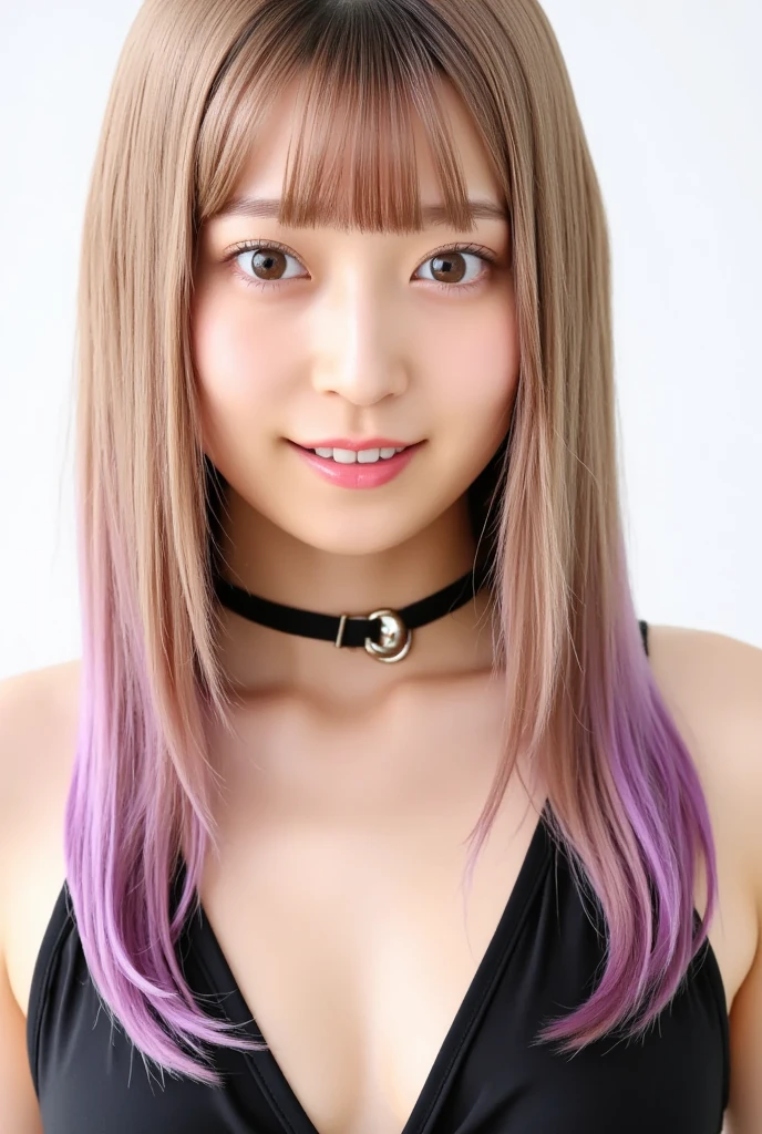 8K, of the highest quality, masutepiece:1.2), (Realistic, Photorealsitic:1.37), ((patsun:1.5)), smile, (very short bangs), (short bangs:1.7), (Straight-across Bangs), (eyebrows exposed:1.4), (Blunt Bangs:1.6), (Forehead exposed:1.5), short bangs, Horizontal Bangs, bikini, highest quality, masterpiece, (cleavage:1.1), (((random colorful hair style))), Beautiful young woman, Pensive expression, charming, an inviting look, long hair, Cinematic background, Light skin tone, blue lighting Background, (in the cave:1.5),