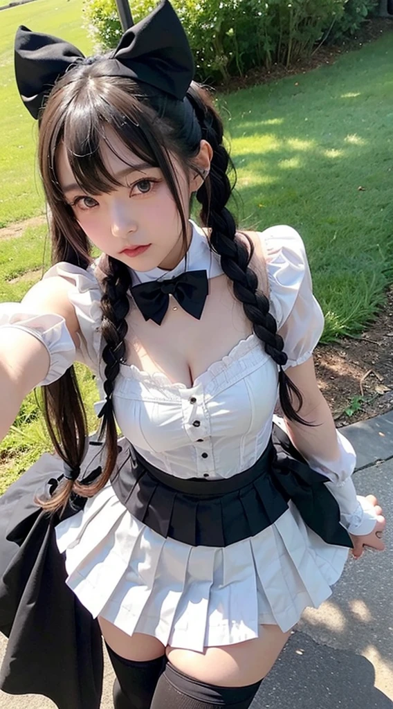Photo quality,Masterpiece,Realistic,(14 year old cute Japanese girl:1.9),(Detailed young face:1.9),(Very embarrassed look:1.9),(Angle from below,Thin legs:1.9),(Wearing black Gothic Lolita fashion:1.9),(Posing to seduce men in the park,Inner thigh visible:1.9),((Droopy eyes:1.9)),((Body type of a 14 year old girl,Small Tits:1.9)),(Cute school girl hairstyle:1.9),((Skinny Legs)),Very pale skin,Show your forehead,Detailed body,Detailed hands,No makeup