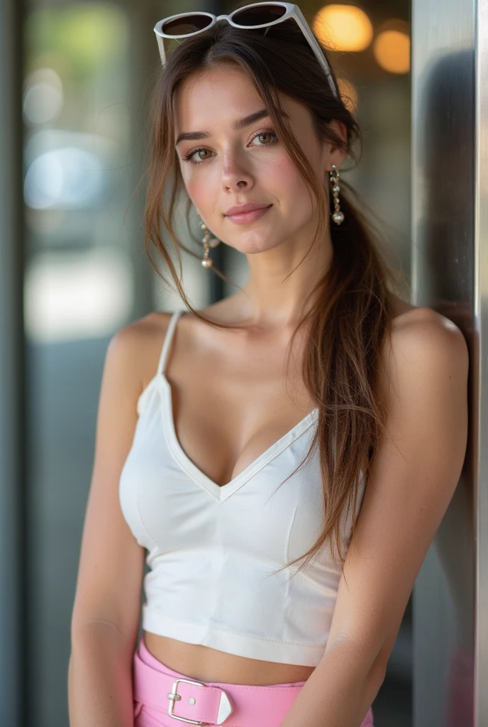 realistic, highly detailed, photorealistic, bright colorful, cinematic, masterpiece, 8K,
attractive lady, 24 years old, ((wearing white thin elegant dress)), (long brunette hair girl, ponytail),
full body, wide angle.