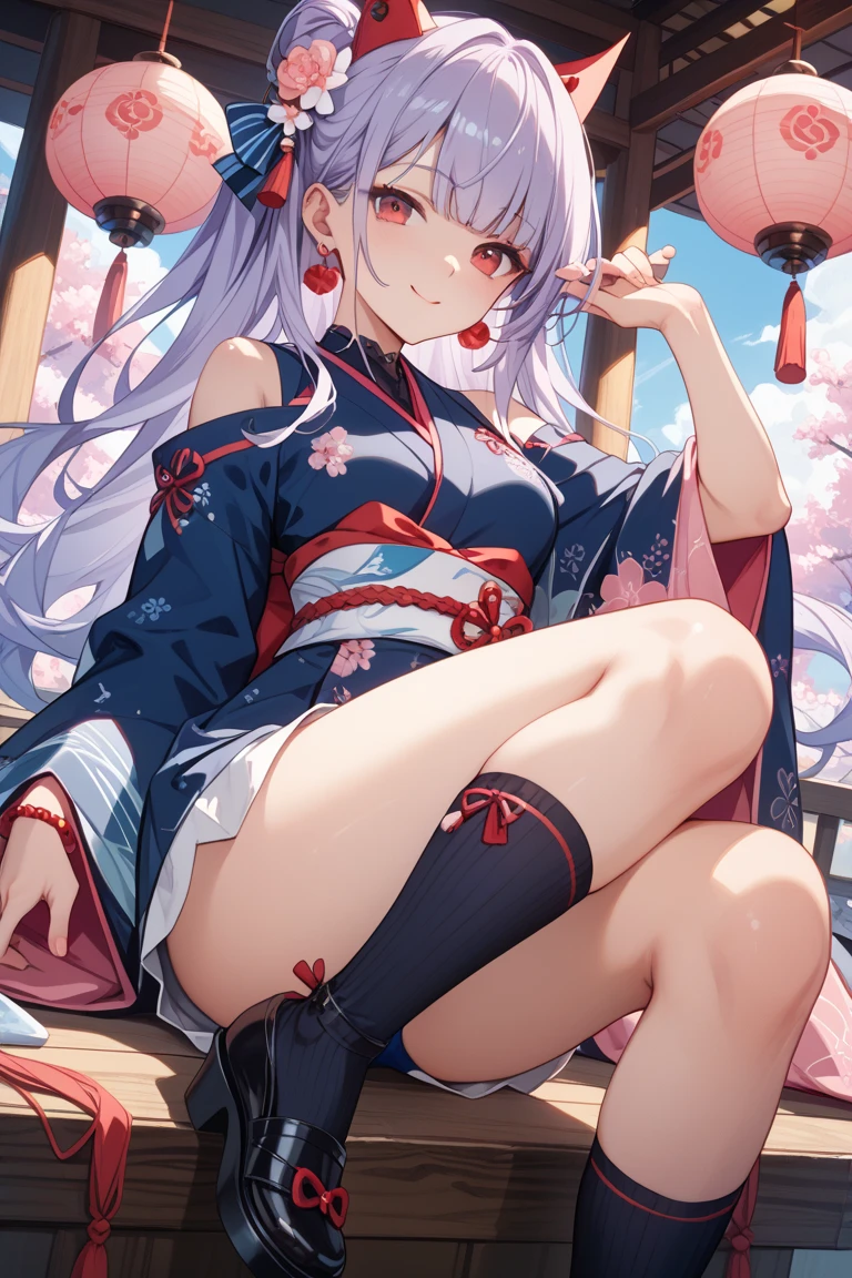(masterpiece, Highest quality:1.2), alone, One girl, 幼いchildのゴールドシップ, pillbox hat,White kimono、Miko costume、kimono、Hakama、Knee-high socks、Horse tail,、grassland、Nature、blush、Big Breasts、Bra shows through over clothes、Transparent clothes、Clothes are see-through、、Kindergarteners、、6 years old、、の小さな体、From below、Clothes get wet、Nipples are visible、smile、Spread your legs、Flashy underwear、is see-through、Big Ass、Raise one leg、Skirt lift