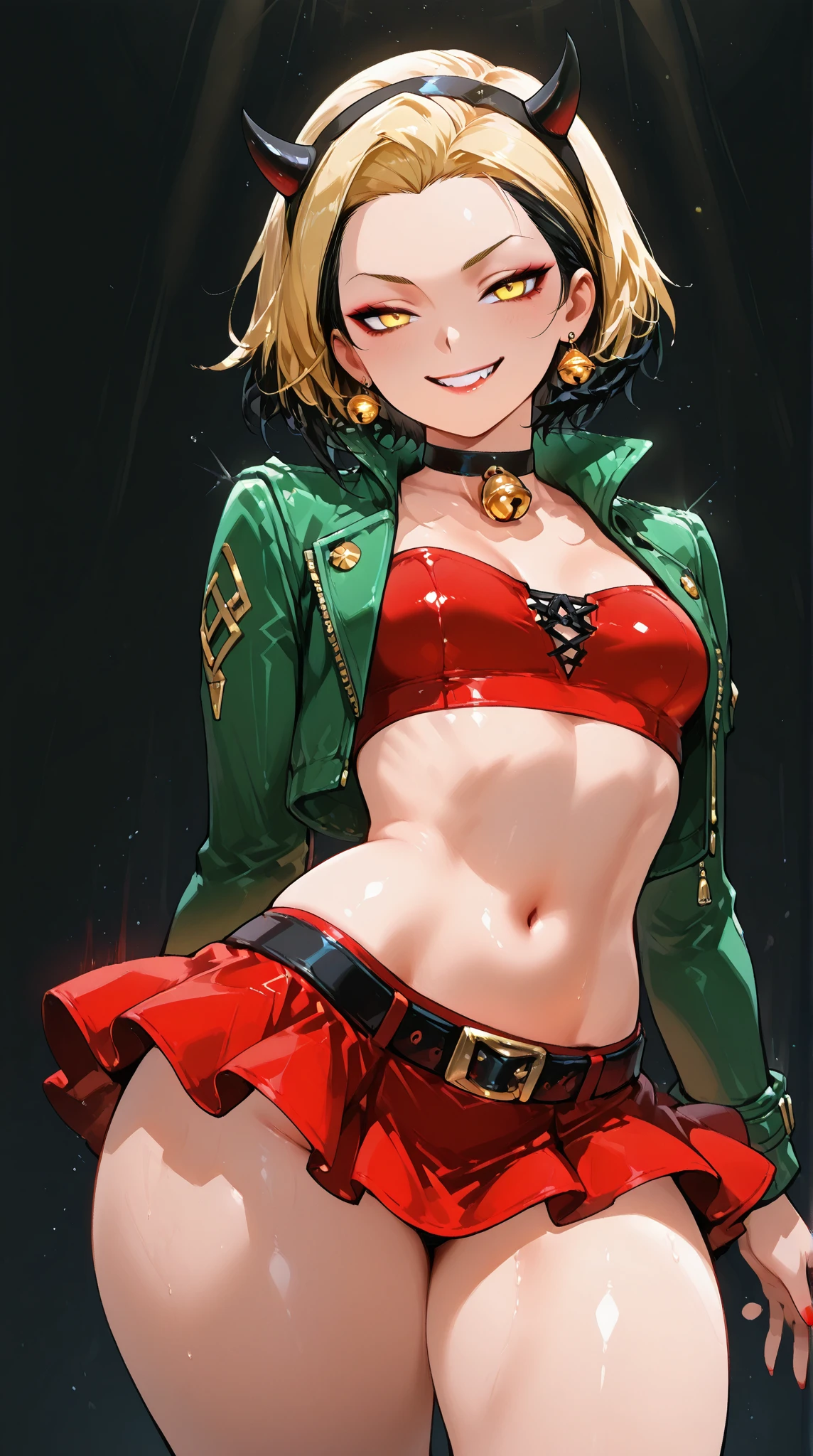 dynamic pose, sexy skimpy military underwearoutfit, small breasts, ribbon, chaos expression, madness in eyes