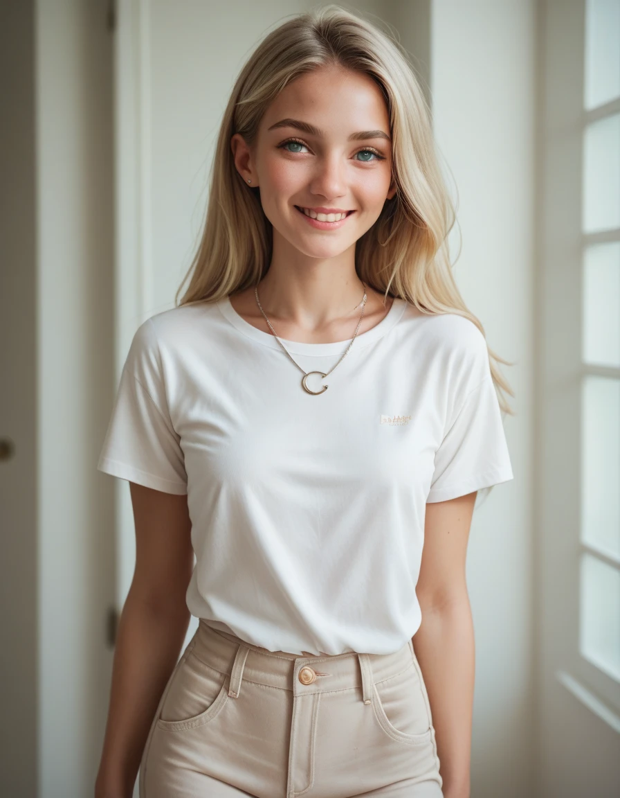 swedish blonde girl wearing only t-shirt