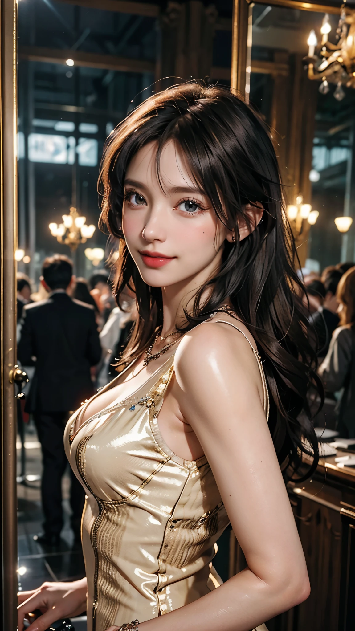 ((raw photography,Highest quality,high resolution,Ray Tracing,do not have,best quality,After processing,Portlet.3D,PureErosFace_Version 1:0.7,),(( A shiny dark red leather slave outfit.,Elegant gold embroidery,Crimson BDSM,Mistress,)))((((long hair hair,emphasizes cleavage,big tits:4.0,Slender legs,Otto&#39;eye,Elaborate visualization of limbs,small nose,have a perfect body,Sleeveless,)))),((Thin eyebrows,ขนeyeยาว,smile,เปลือกeyeสองชั้น,ดวงeyeที่สดใส，insulting the audience,red lipstick,)),Create beautiful lighting effects on the background.,Light particle filter,(A face with more fine details:1.3),Chips