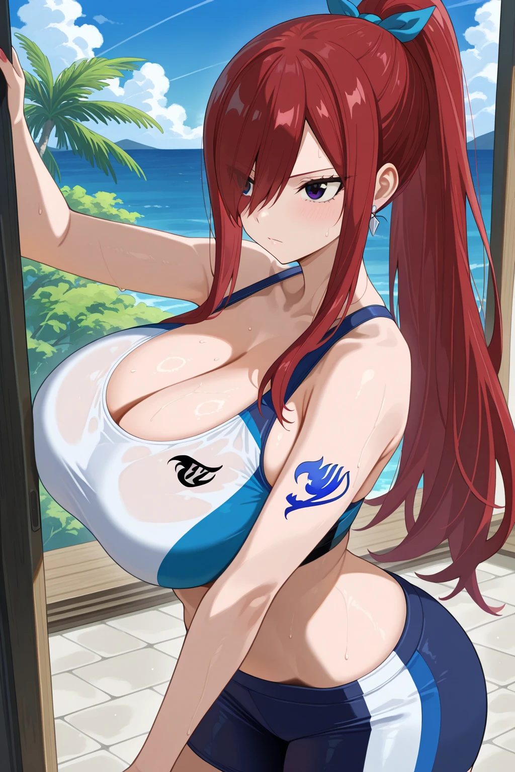 An anime-style artwork depicting acheron from the game Honkai star rail.
Tags: acheronhsr, anime, detailed eyes, detailed lips, black crop top, (micro bikini:1.4), smiling expression, intense gaze, glowing emblem on hand, dynamic pose, outdoor, beach, vibrant colors, digital art, high-resolution, professional quality, gigantic breasts, (underboob : 1.4), curvy, cowboy shot, (gigantic breasts: 1.4), (blue eyes: 1.4), (red hair: 1.6), short hair, curvy ass, (big butt : 1.4), (bubble butt : 1.4), from behind, back view