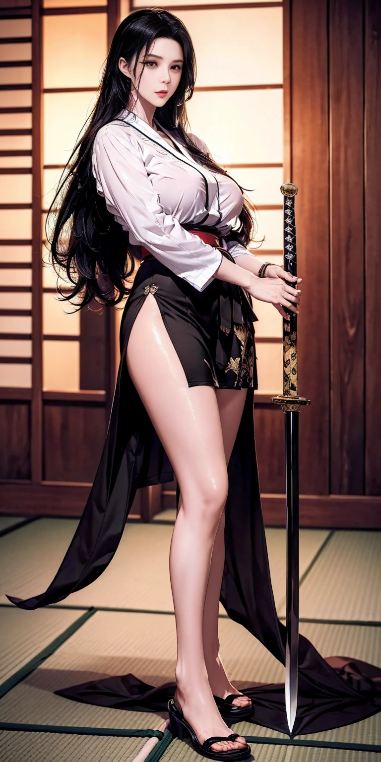 ((Art style by Patrick Nagel)), ((8k, wallpaper, detailed)), dark sunglasses, korean popstar, short kimono fashion, thighhighs, high heels, long legs, black hair, pretty hands, fringe, full body, samurai sword, (multiple girls:1.4), simple red background, palm trees, (graffiti wall:1.2), muscular, strong, courageous, art by Patrick Nagel
