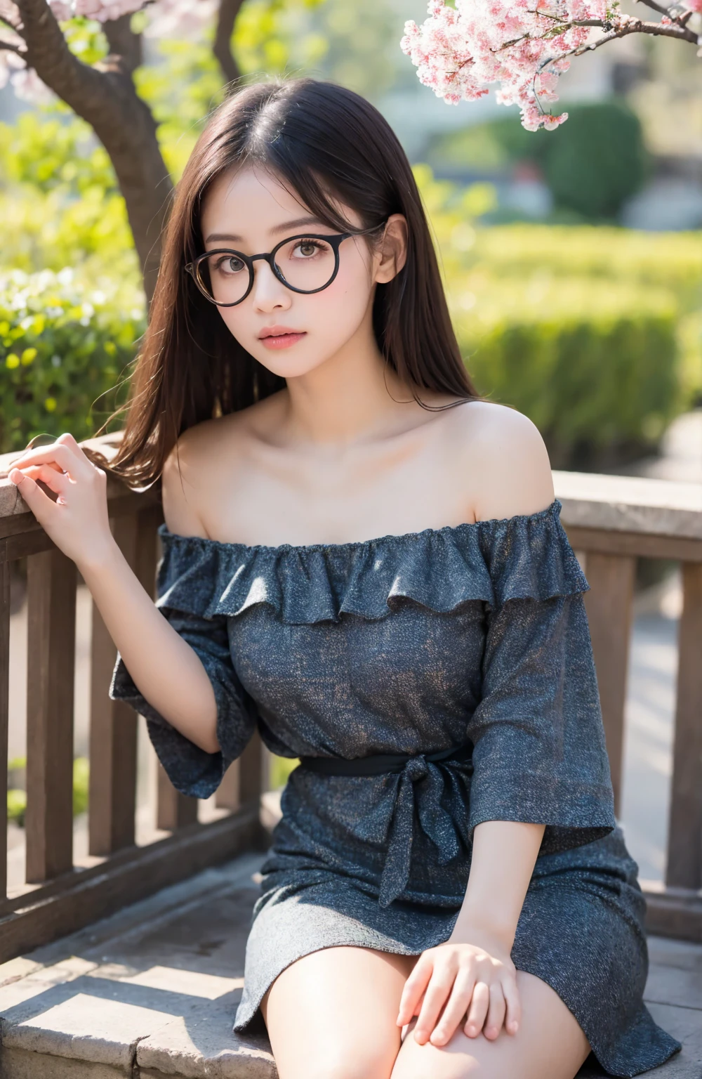 (8k、Raw photo、highest quality、masterpiece:1.2)、(Realistic、Photorealistic:1.37)、Ultra-detailed、超A high resolution、1 girl、29-year-old、Seeing the viewer、Beautifully detailed face、smile、narrow、(Narrow waist) :1.3)、Beautifully detailed skin、Skin Texture、Shapely breasts、Floating Hair、(Polka dot clothes:1.4)、Professional Lighting、Autumn Afternoon、On the street、(((Black square glasses )))、whole、Brown haired、((Embarrassing appearance))、、((Sexy panties in full view:1.0))、((Spread your legs wide:1.5))
