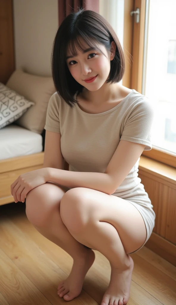 (wide shot), (((full body))), {{{masterpiece}}}, {{{best quality}}}, {{ultra-detailed}}, {illustration}, {{an extremely delicate and beautiful}}, one girl, arabinan costume, 20 years old, japanese girl, smile, short hair, beauty, pretty face, cute face, medium breasts, natural face, Straddling a chair
