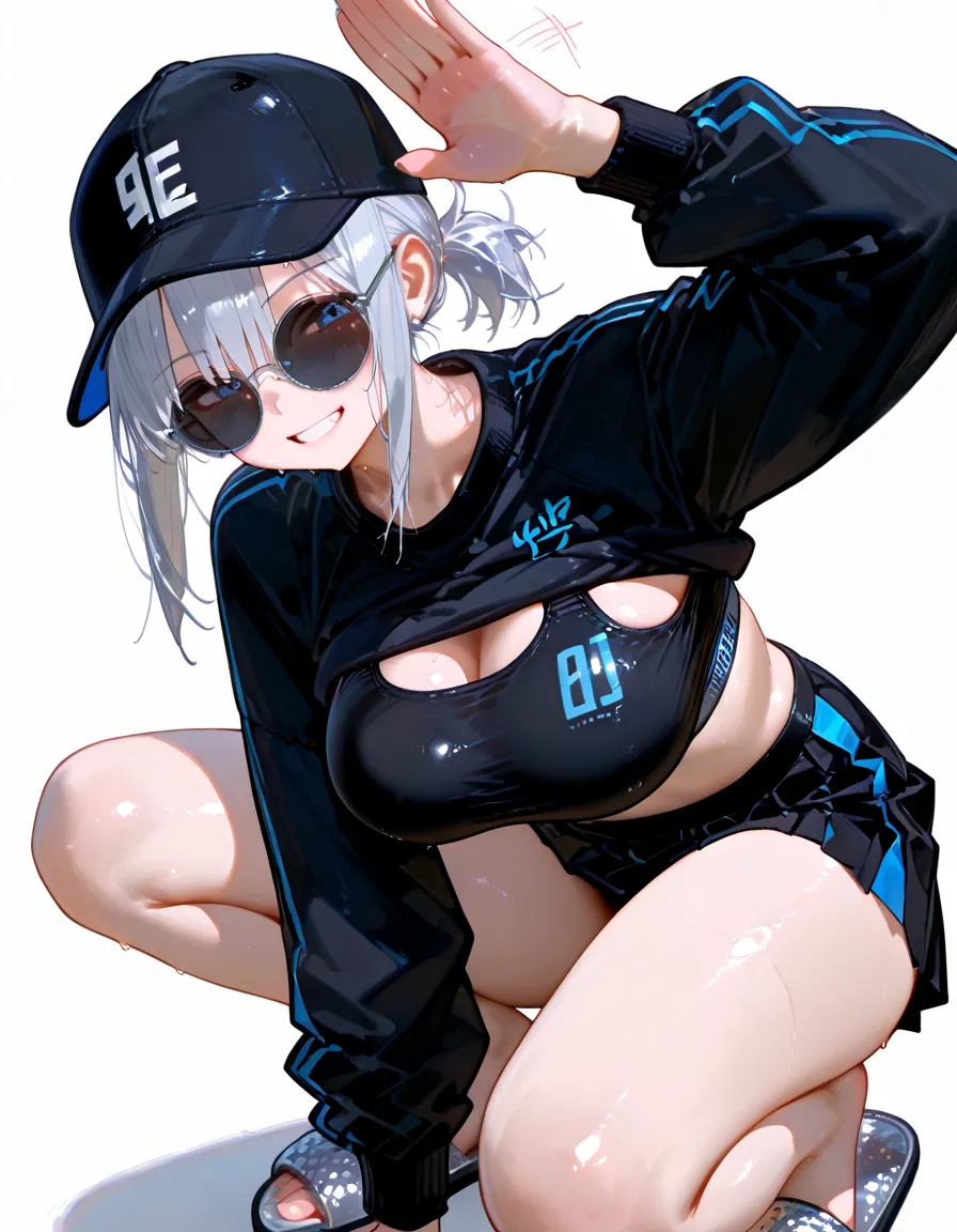 wet body, race queen, highleg, Torn wear, enamel, tease, fellatio gesture, public