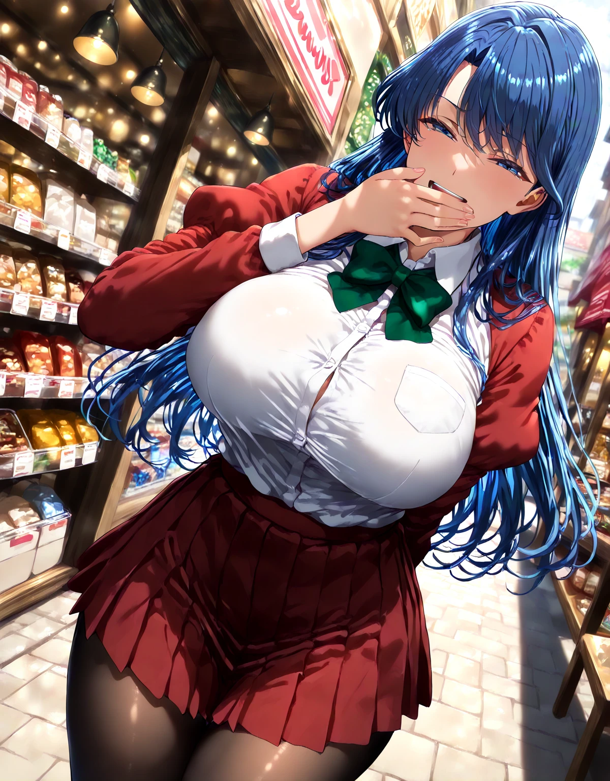 1girl,solo, Browsing Caution, furuderika, Long Hair, Purple eyes, Blue Hair, Blunt bangs, nsfw , large breasts, nipple, Walking, ShoppingMall, frozen, (Sweating profusely, Love juice, Wet Woman, female ejaculation), crying,  Naked, blind ,Temptation, Blank look, empty eyes,  , Peeing, lactation, projectile lactation , sad, thunderstorm