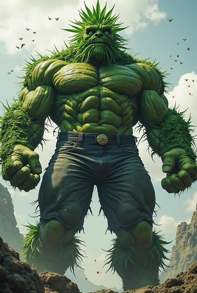 A male green muscle Lizardmen on grass , sleeping, a very close view of butt and back , textured , happy face