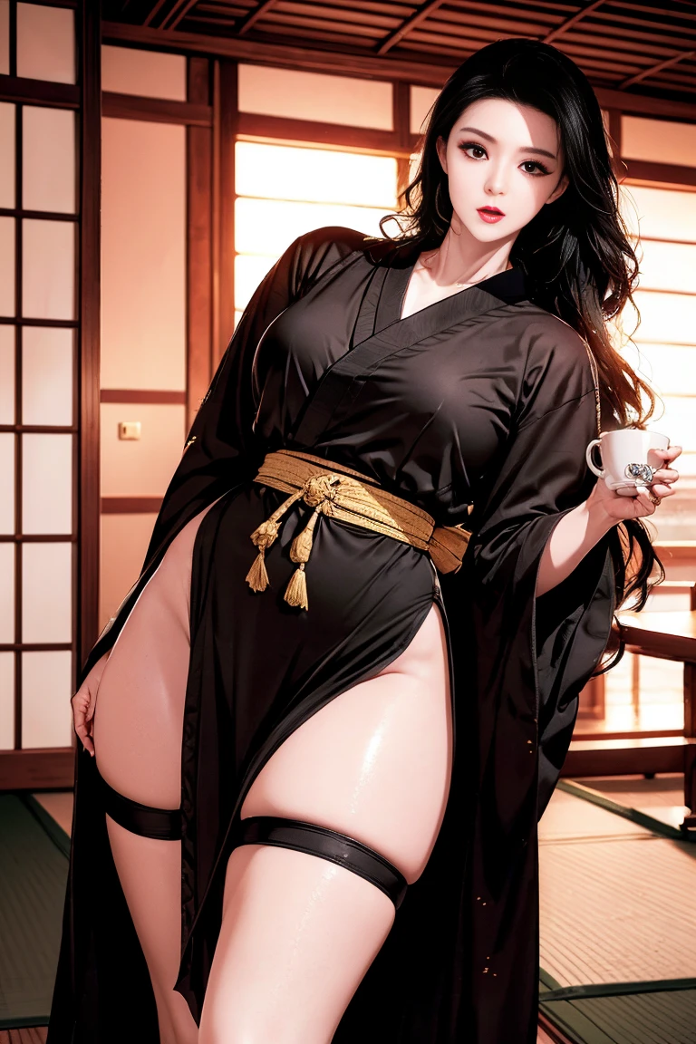 Umalinda warrior sexy, pretty face, Delicious Company, Alluring figure, Wearing a sexy open kimono. The artwork is created in a medium reminiscent of Japanese ink paintings....., Features bold brushstrokes and a Monochromatic color palette. artist'Masterful technique reveals the intensity and power of the image'sense of presence,with the highest quality, Perfectly capture every detail with ultra-high resolution. Textures and intricate patterns on kimonos are rendered with extreme precision. Lighting is carefully designed,Enhance drama, Features deep shadows and subtle highlights. General, The artwork exudes elegance and power, Combining traditional Japanese aesthetics with a modern feel. Monochromatic color palette, Combine details, Create captivating and immersive experiences for your audience.