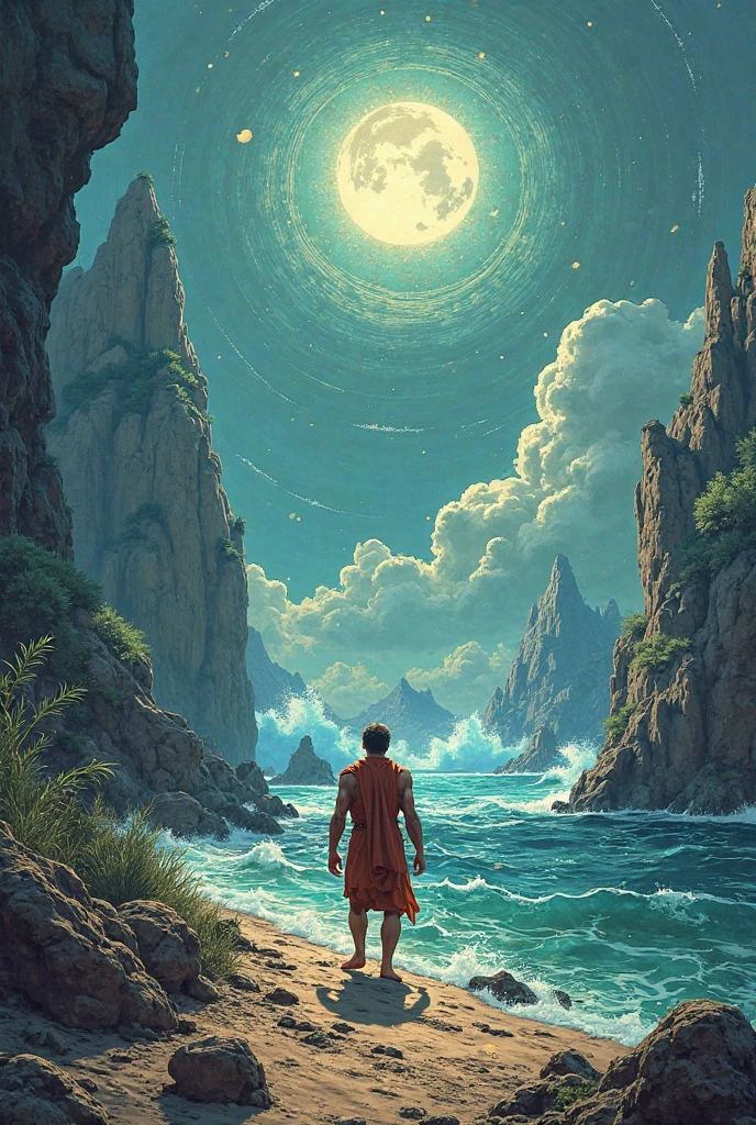 The sea rises and the moon rises, and an ancient man drinks wine to the moon