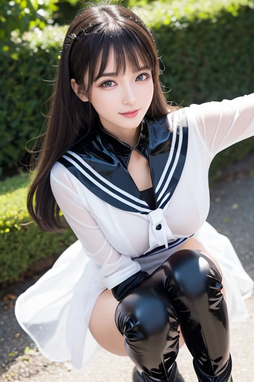 女の子1人、ln the forest、natta、full bodyesbian、Overexposed leather armor、bow and arrow、a smile、realisitic
