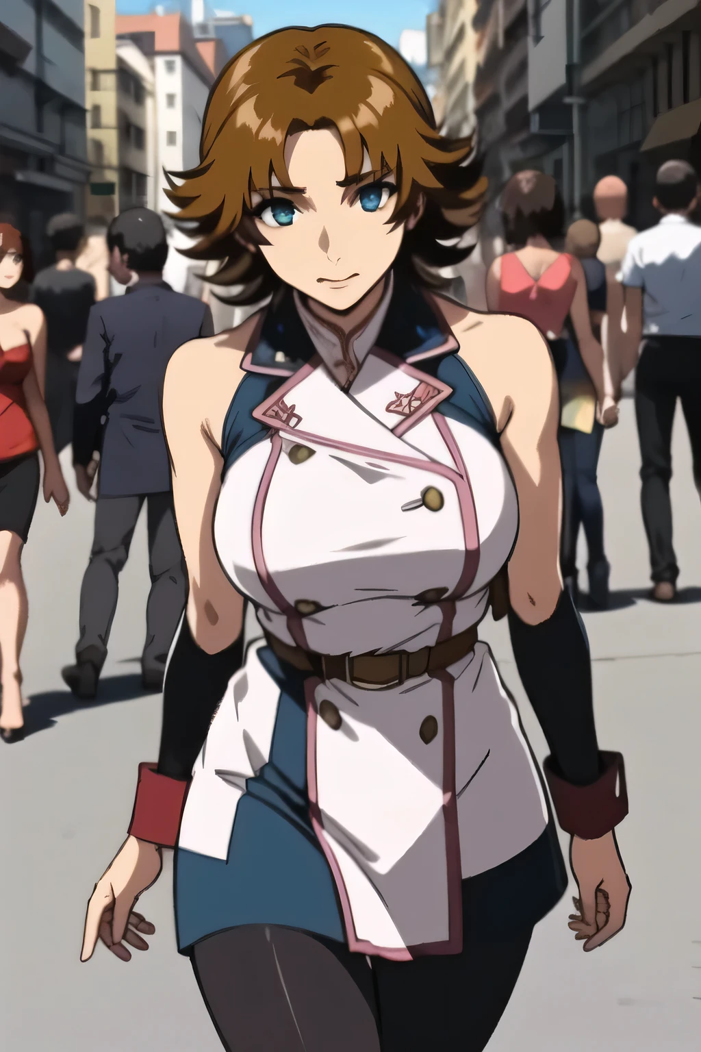 A fabric costume with dark blue skin that shows through slightly through,nice smiles,please draw facial expressions more delicately,Faces are very important,Accurate representation of hands and legs,Big BreastsをさらにさらにBig Breastsに描いて下さい,sleeveless costume with sharp nipples that can be seen through,Can you draw a brown hair color,(brown hair){{X}},draw her expression more delicately,walking alone, city tour ,,(((I'm wearing casual tourist style clothing))), ,(Let's draw a more delicate look),(sleeveless wool sweater),( can you draw a female dancer in a bodycon costume),(That work is enough for one person {X} can you draw the perfect balance to suppress destruction)、 That's all it takes,frown。unless the job requires it。 {X}、 , can you draw an attractive 40 year old adult woman jumping off a uniform, BIG BLACK WAVY HAIR, , Big Breasts, thin waist , , ,