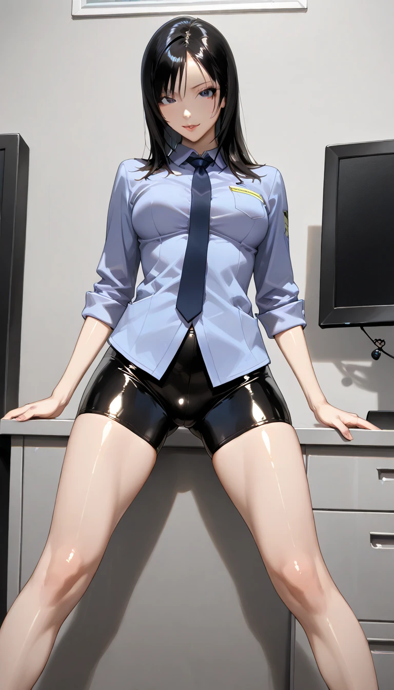(1 female),(solo),(front),(standing),(),(Crying:1.8),BREAK,black short hair,(huge breasts),(bl abs1.1),(thick muscular legs),(very slim body:1.4),BREAK,black glasses,BREAK,(short sleeved white sailor suit),(crop top:1.5),(naked lower body:1BREAK,(black thighhighs boots),BREAK,((Highest quality)),masterpiece,Perfect Anatomy,Highly detailed face and eyes