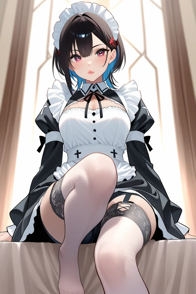 Female version of Itachi Uchiha, dressed as a maid, Has hard sex, no panties dick inside pussy+unshaved