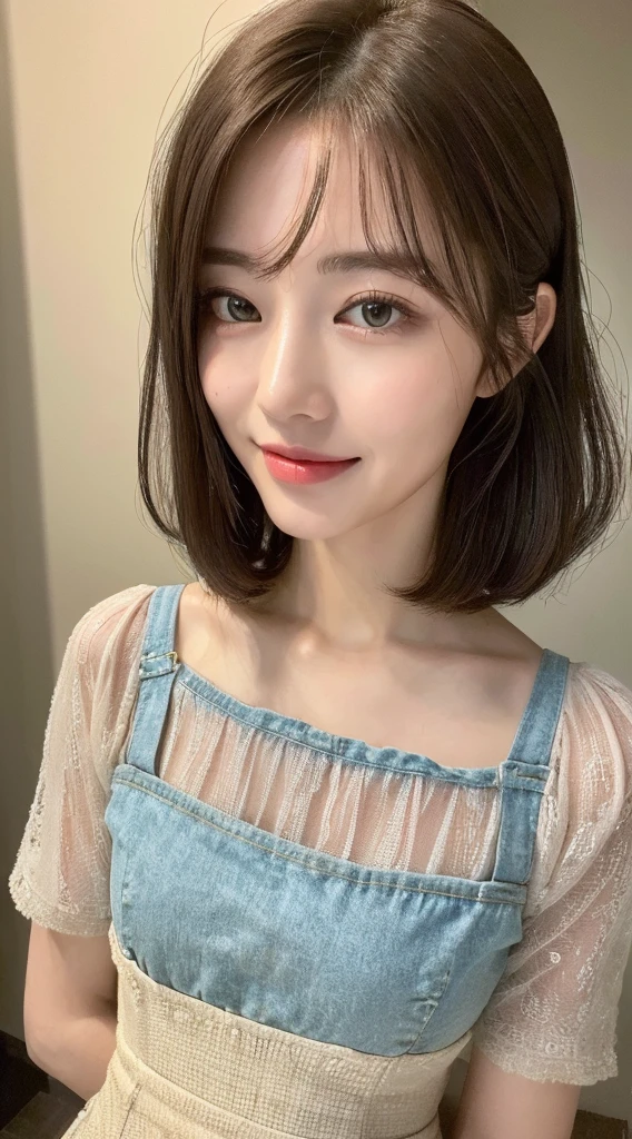Tabletop, highest quality, figure, Super detailed, In detail, High resolution, 8k wallpaper, Perfect dynamic composition, Beautiful fine details, dress,Bob Hair, small , Natural color lip, smile,Osaka，20-year-old girl，cute
