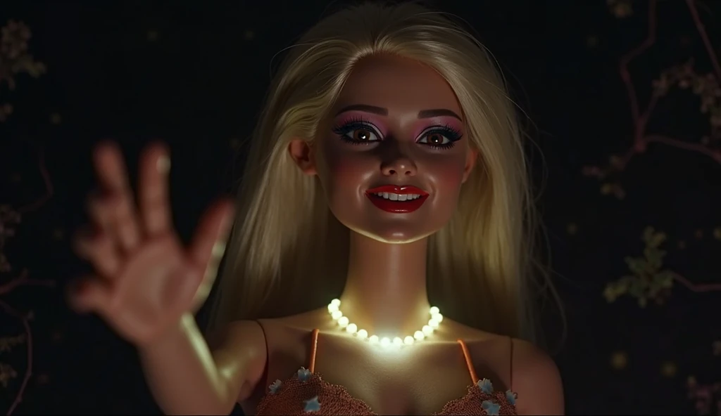 medium shot of a smug gorgeous projected 3D semitransparent wireframe holographic blonde supermodel woman with a 3D wireframe face, 3D wireframe glowing yellow spandex dress, huge fake digital lips, gorgeous makeup and lipstick in a laboratory, gorgeous face, smooth wavy perfect blonde hair, ghostly and barely there, 3d semitransparent human holograph, swirling holographic tornado, huge mouth wide open, realistic hologram projection, falling backwards, dress transforming, magic sparkles, eyes bulging, huge lips, goofy comedic moment, heightened, screenshot from a 1999 comedy film,anatomical correct