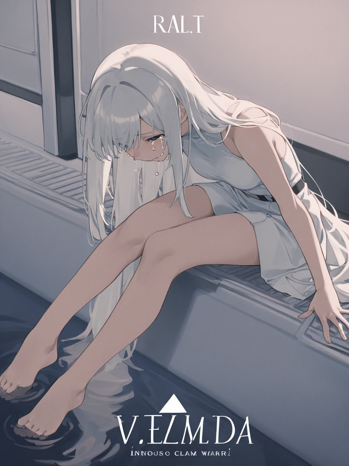 (masterpiece),best quality,1girl, , sitting, solo, long hair, looking at viewer, reflection, Keep your legs together
