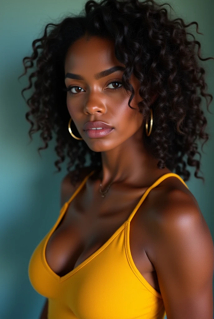 A beautiful and amazing black Brazilian woman，Portrait of the upper body，((huge breasts)), Kostenlose Lure, schwarzes curly hair, (dark, Shorter, curly hair), Wildes schwarzes langes curly hair, Multiversals Her, Brazilian, Kurzes schwarzes curly hair, Curlyes schwarzes Haar, Lure, wavy hair spread, Barocke Lure, Lure, Curly, poured, curly hair, Hair structure, lockiger Pony full body pic sexy black dress next to swimming pool