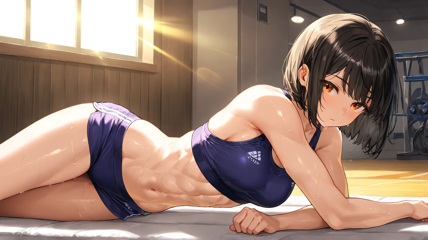 masterpiece, best quality, perfect anatomy, highres,
(symmetric body:1.3),
indoors, bedroom, bed, sunlight, (heart, light particles, heart particles:1.4),
(a young girl sit cross-legged on bed:1.3),
1girl, solo, <lora:furen_e_lustario_v10:0.7> fel1, red eyes, (large breasts, cleavage:1.2),
athlete, muscular, skinny, narrow waist, abs,
smirk:1.2, blush, smile, teeth,
(simple beige sports bra, shorts:1.4),
(foot, toes:1.2), collarbone, midriff, navel, armpits:1.2,
(spread legs wide open, cross-legged sitting:1.2),
<lora:loraPeaceSign_v03:0.7> peace sign,
<lora:anmnr01av4:0.3> anmnr,