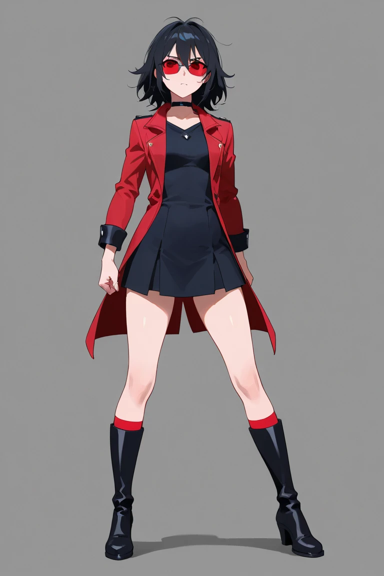 Masterpiece, manga master work, great anime, a beautiful underworld woman, gangster movie female BOSS, wearing a red silk shirt, black tight skirt standing under the empty night stars, full body standing, tall figure, slender legs, facial details, detailed body part details, side full body, 8k wallpaper