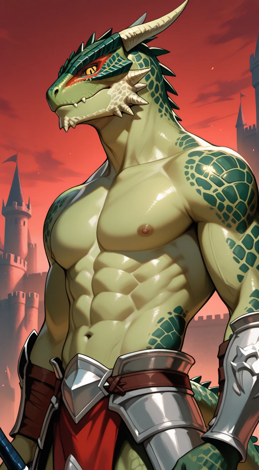 Overly muscular adult chained Montgomery gator smearing milk
