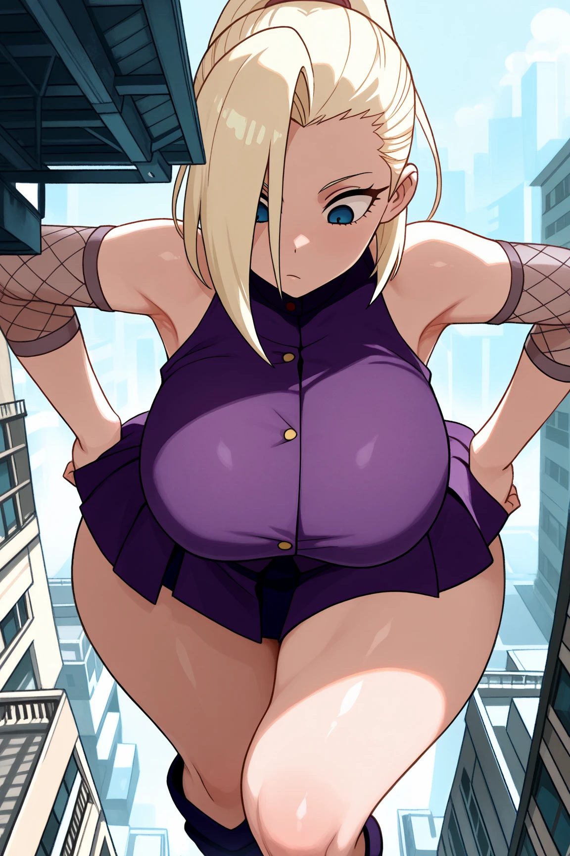 1girls abs ai_generated big_breasts black_boots blonde_hair breasts_bigger_than_head cleavage crop_top cropped_jacket curvaceous curvy_body curvy_female curvy_figure eyes female female_only fr34ky holding_object kujaku_mai large_breasts light-skinned_female light_skin long_hair looking_at_viewer mai_valentine miniskirt nail_polish navel purple_eyes short_skirt thick thick_thighs voluptuous voluptuous_female wide_hips