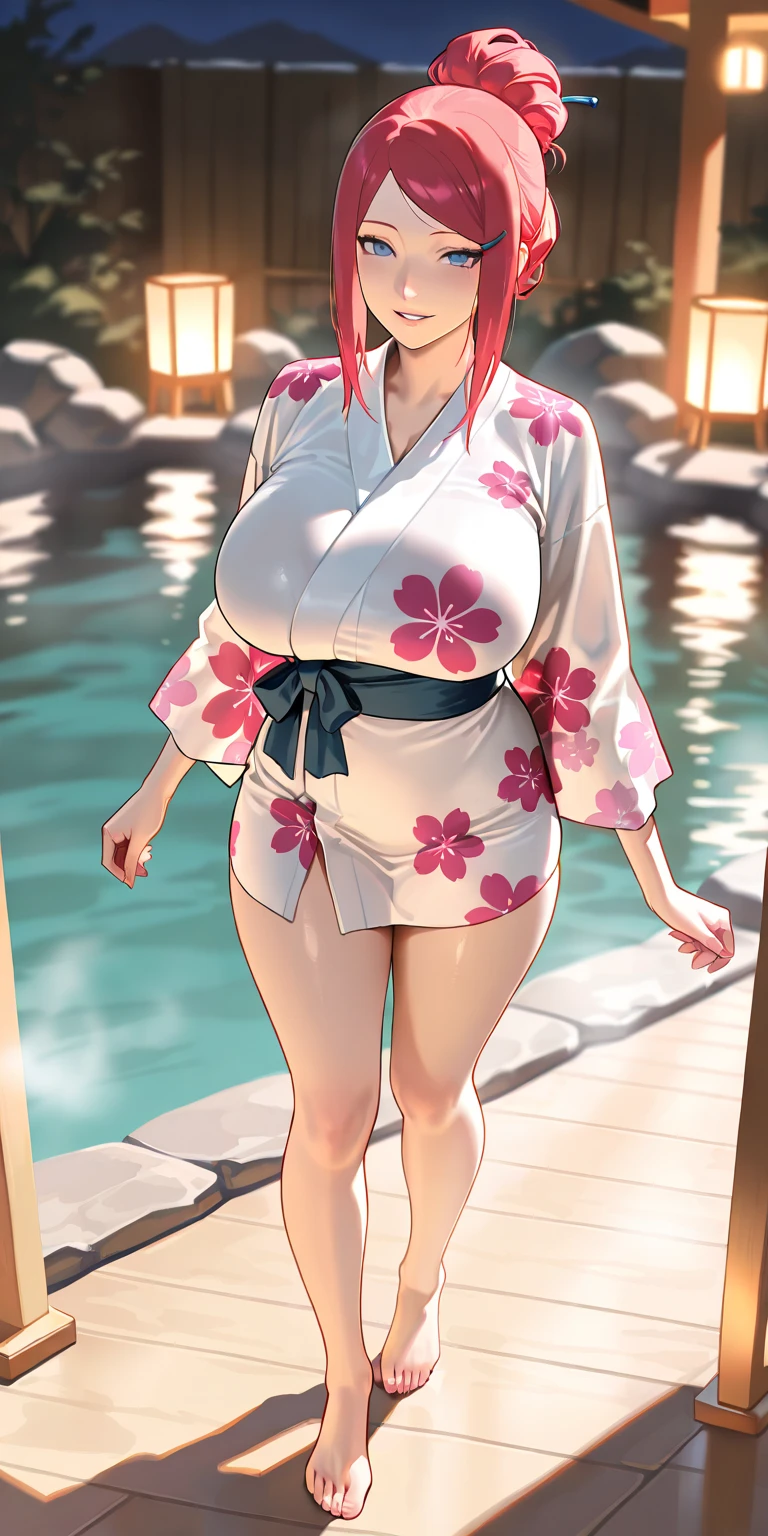 ultra detailed 8k cg,kimono,perfect face,beautiful face,mature female,large breasts,outdoors,sakura,snowing,looking at viewer, onsen,