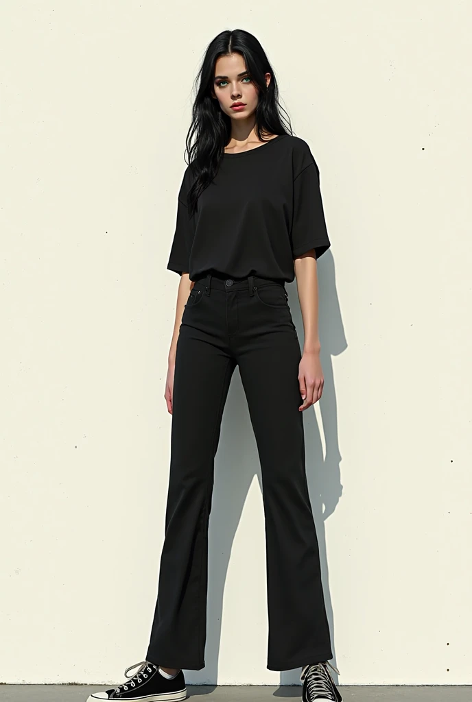 American cowgirl, 2. Black wavy hair, long black trousers, cowboy boots, walking in a dirt park