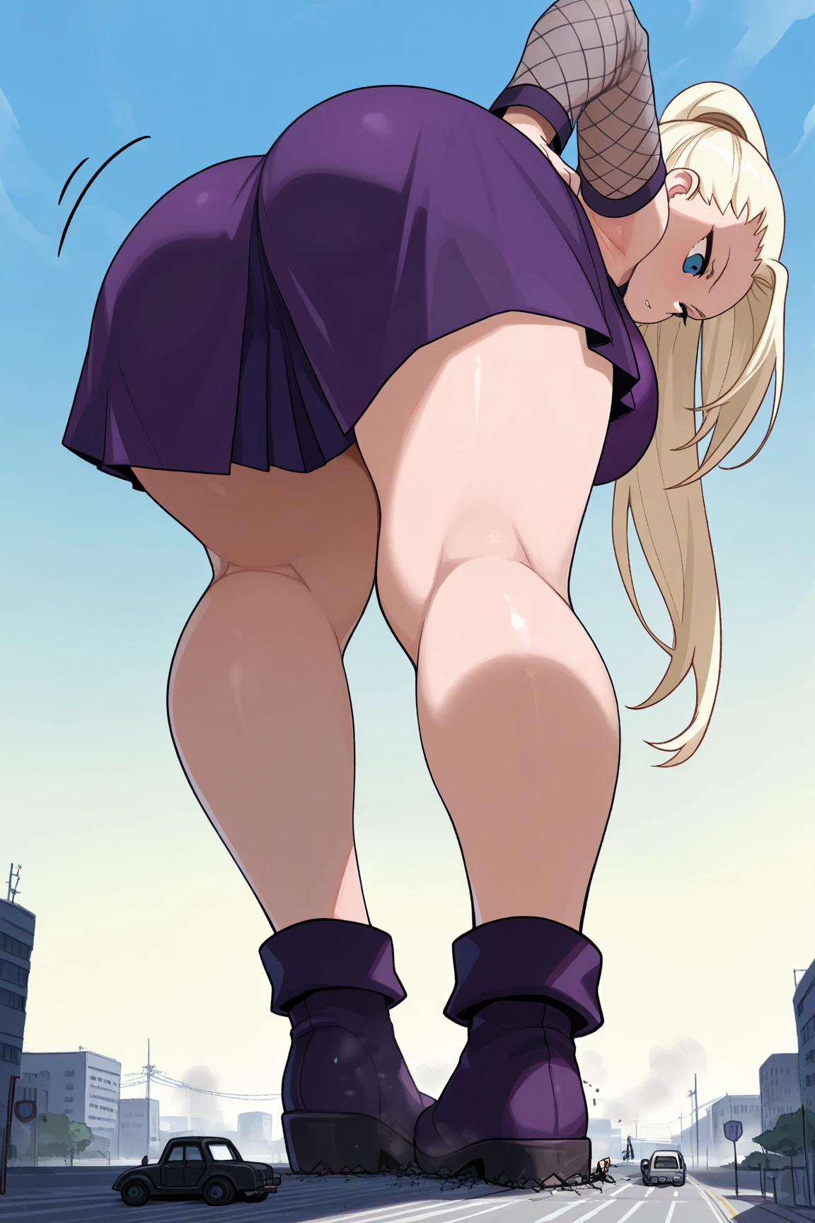 best quality, masterpiece, ultra high res, detailed background, realistic, 1girl, solo, female, muscular, mature female, long hair, blonde, makeup, purple lipstick, standing, open arms, open legs, sticky dress, open mouth, huge smile, closed look, happy, expression of fascination, surprise, square, real shadow and light, depth of field, huge breasts, torn dress, looking at the viewer,  sunglasses falling, strong wind in the face, strong wind in the hair, loose hair, Konosuba, sweaty, wet