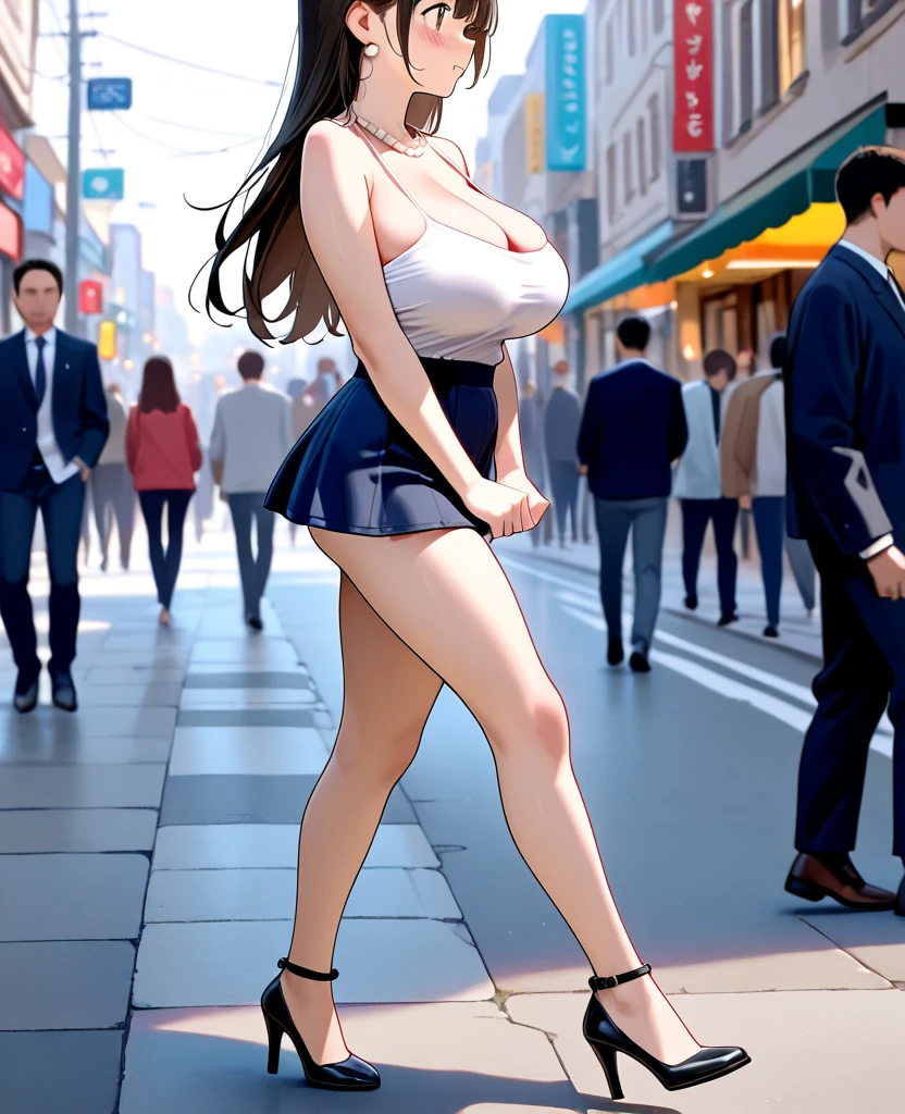 multiple thick body middle-aged women milf wearing shirt dress show backside to camera show panties, night market street, nsfw,