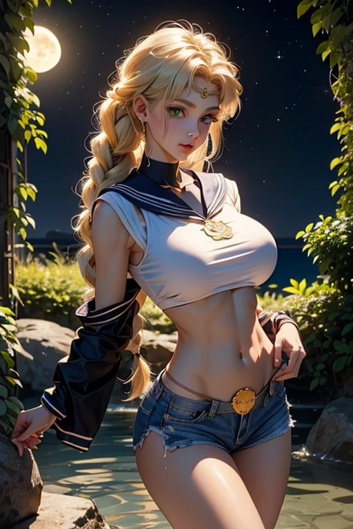 (Front Focus), (in the darkness nigth:1.6), ((Colossal tits)), ((gargantuan butt)), ((Upper body naked)), Fantasyart, ((Gold Hair)), ((Sailor Senshi)), Cosplay Sailor Moon, photographrealistic, 动态照明, art stations, poster for, Volumetriclighting, extra detailed face, 4 k'', ((Stars in the background of the universe、shooting stars, etc)), (Cybernetex suit、White shiny outfit), a necklace, 耳Nipple Ring, exposing the abdomen, Chest 1 Girl, In the Dark, deepshadow, low tune, Cowboy Shot, official clothing:1.4), Eyes shine