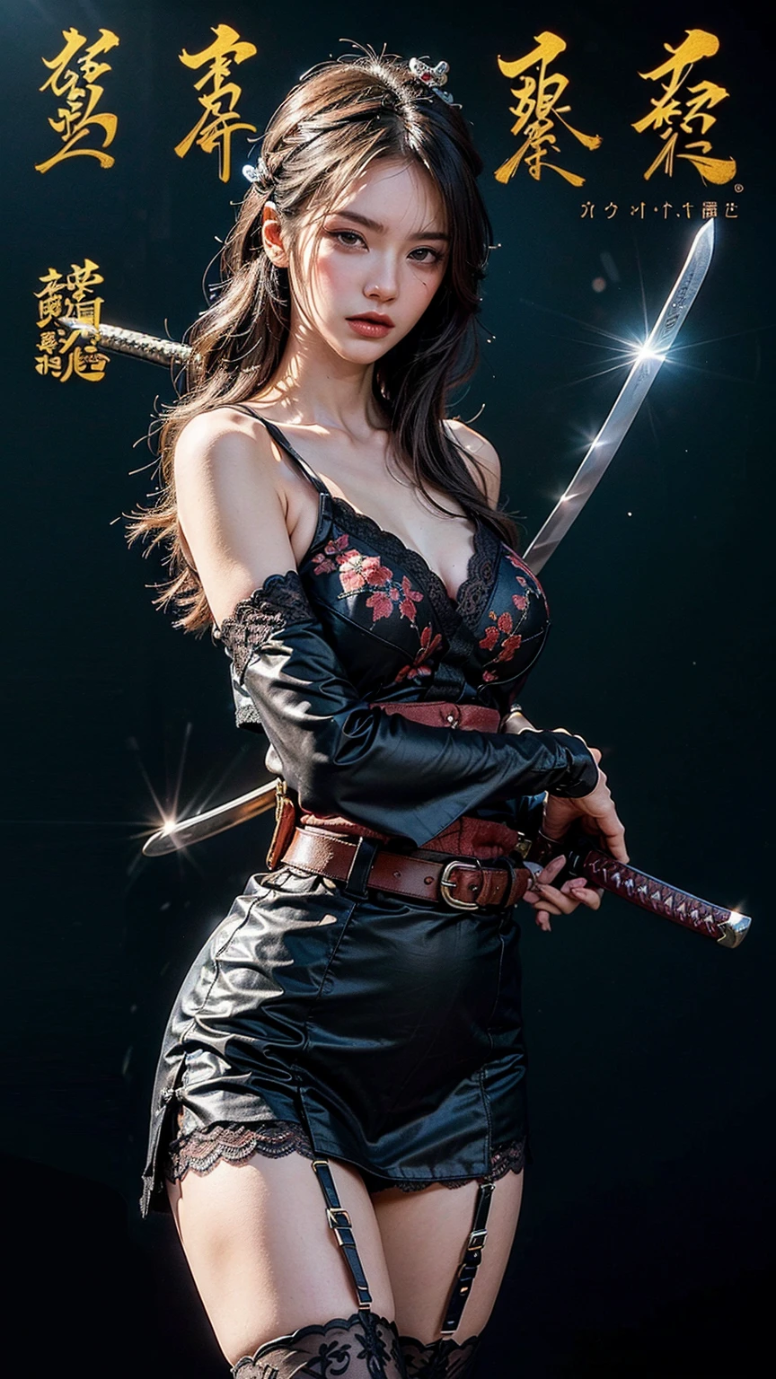 yor briar, anime style beutiful woman, 1girl, happy, smile, red face, closed mouth, beautiful detailed eyes, super detailed skin, backlighting, bare shoulders, black background, black dress, black gloves, black hair, breasts, dress, earrings, fingerless gloves, floating hair, floral print, flower, gloves, gold earrings, gold hairband, hair flower, hair ornament, hairband, holding, holding weapon, jewelry, large breasts, long hair, looking at viewer, off-shoulder dress, off shoulder,red eyes, short hair with long locks, sidelocks, solo, spikes, thighs, two-sided dress, two-sided fabric, weapon, fighting stance , face, close up, from above, highest quality, high resolution.