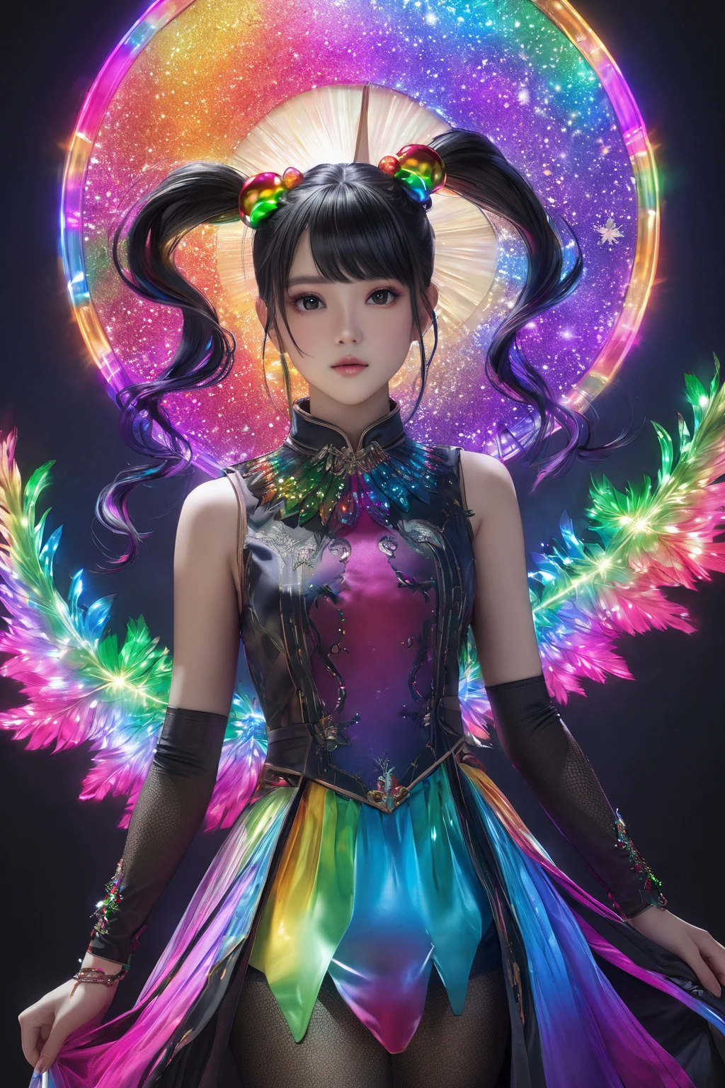 Artist Master Splash Spray Drip Smudge Rainbow Opal Prisma Sakuraoil Colors Chinese Rainbow Fairy HDR Ultra High Detail Centering Bokeh Lens Flare Fog Dusk Bloom Light Bloom Cinematic Lighting High Dynamic Range Depth  live, full pose