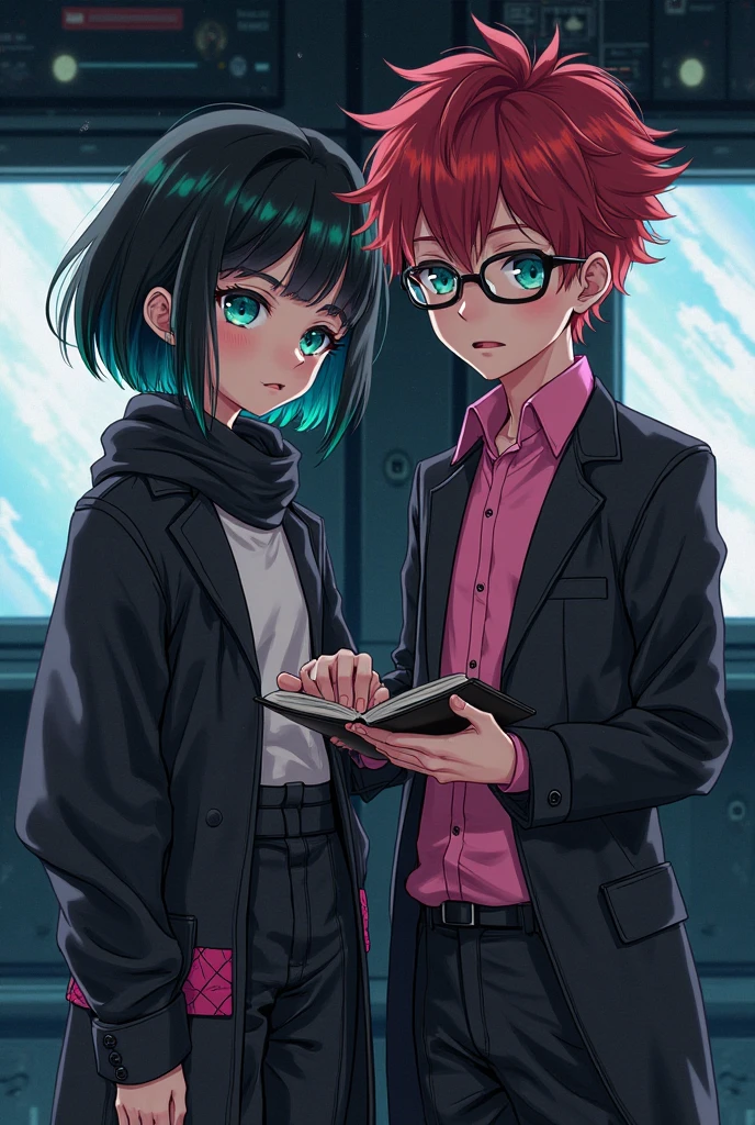 anime characters dressed in school uniforms and glasses standing next to each other, 2 d anime style, nixeu and sakimichan, high quality fanart, in anime style, :14 80s anime style, jazza and rossdraws, digital art from danganronpa, commission for high res, official fanart, fullbody commission for, !!wearing glasses!!