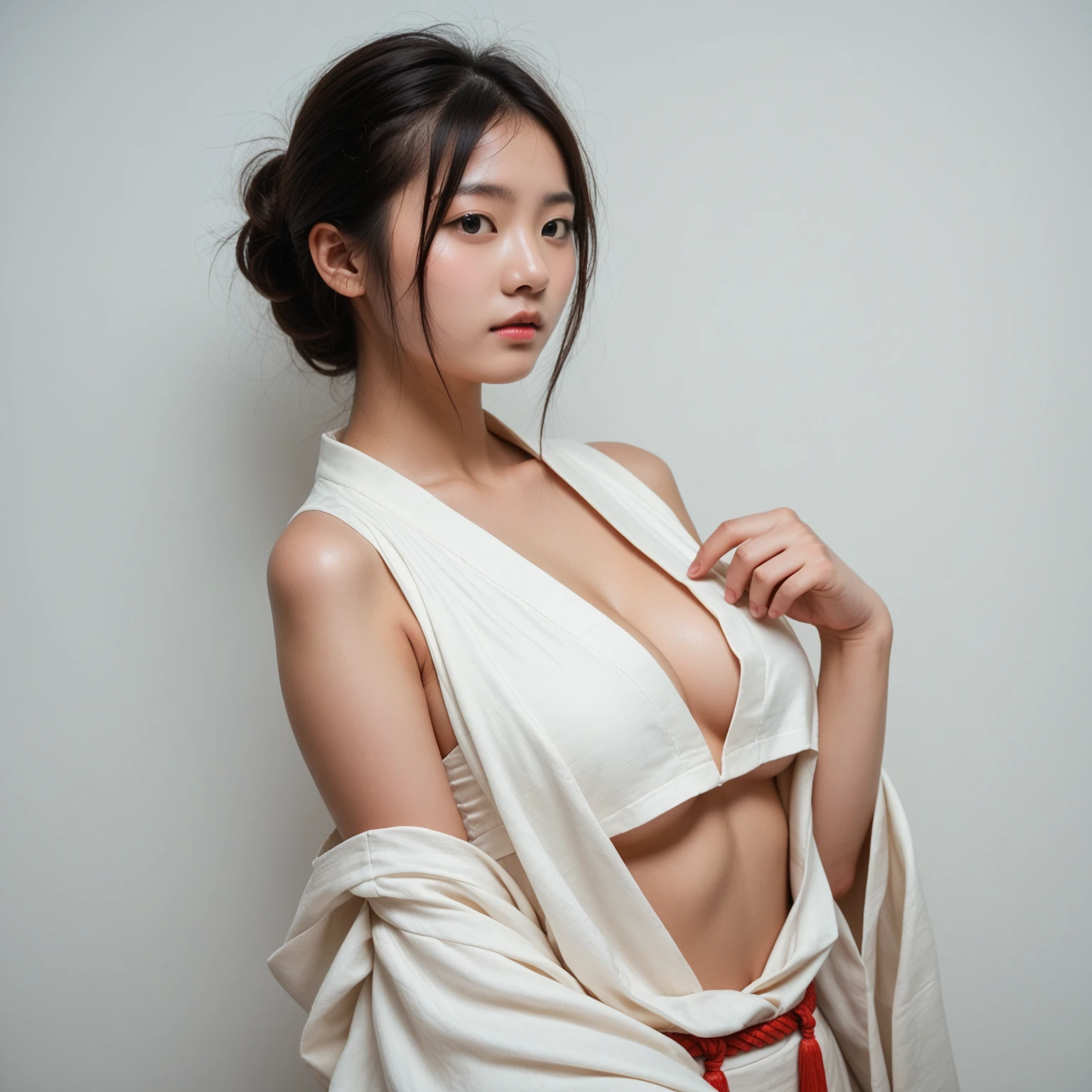 (Very sexy girl wearing sexy ukiyo-e kimono:1.3), lightweight bra, transparent, Black头发颜色头发,, Black stockings, lift your butt,face camera，Black, ring, 4K, HD,looking at camera, almost perfect, Dynamic, The content is very detailed, Brown, sharp focus，glowing skin，Camel toe showing thigh!!!、
