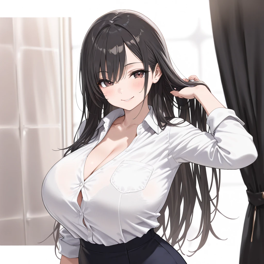 Anime girl with black hair and white shirt smokes a cigarette...., an anime drawing by Yang J, pixiv, Contextual art, attractive anime girl, seductive anime girl, beautiful alluring anime woman, digital anime illustration, Full set of clothes. sexy drawing, realistic anime artstyle, Beautiful Anime Women, Detailed Digital Anime Art, Realistic art style, realistic anime 3 d style, Blood on clothes, Blood, dim lighting,Blood on face, dark, Fire, Scary, Scary, Scary, Scary, blinking Fire, Blood, horror, dim lighting