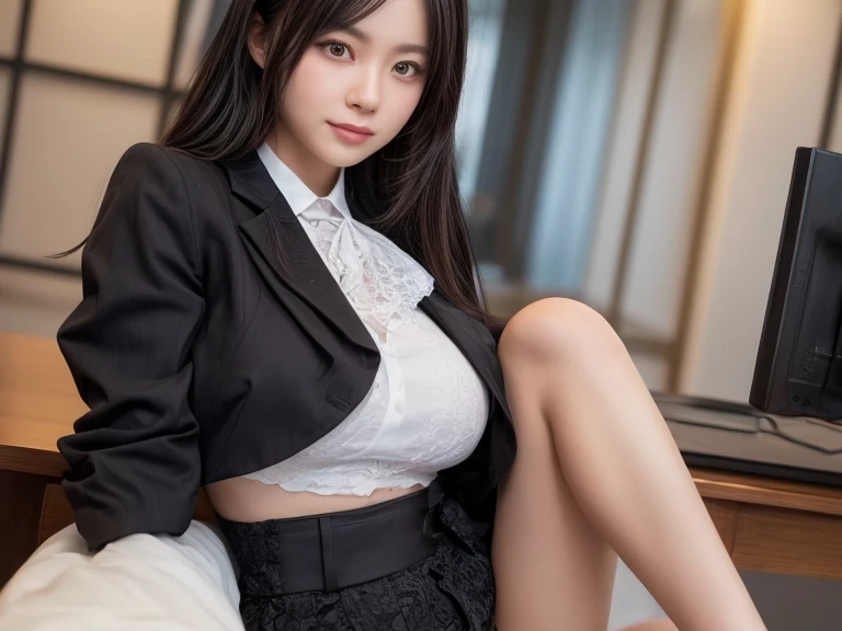 (A superb exquisite YukinoshitaYukino),(yukinoshitaYukino:1.5), (oregairuUniform:1.5), brown eyes, black hair, natural straight hair, straight bangs, solo, nature, extremely delicate, straight facial features, peerless beautiful girl, soft, (sensual face), ((ecchi face)), dreamy quality, exaggerated facial features, solid color, frank holly, delicate face, bright lips, slender waist, soft curves, real light and shadow, super fine, 4k, natural moving, Ultra high resolution, (masterpiece:1.2, best quality), (finely detailed beautiful eyes: 1.2), (beautiful detailed face), sexy model, sexy pose, Ultra high definition white bra and panties, erect nipples, Medium chest, slender body, (bedroom),