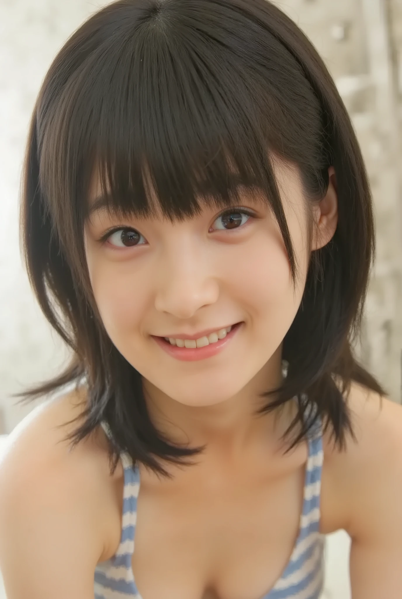 (( Highest Quality )), ((masterpiece)), ( details), Japanese, first person view ,1 girl on break day, sexy,( in the bedroom),((( very big breasts , completely naked, beautiful breasts, short bob hair))), black hair , (( without makeup, small eyes, Small hands))
