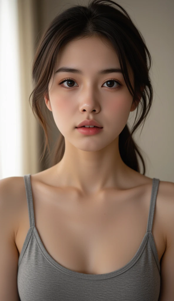 1girl, woman, masterpiece, best quality, highest quality, cinematic lighting, (volumetric lighting), extremely detailed CG unity 8k wallpaper, focused, 8k wallpaper, extremely detailed, ultra realistic, photorealistic, sharp focus, absurdres, (HDR:1.2), (high contrast), photograph, detailed and intricate, instagram, portrait, highly detailed, digital painting, artstation, concept art, smooth, sharp focus, illustration, cinematic lighting, natural big breast, (detailed micro bra) , eyes looking at the viewer, hyper realistic, (show cleavage), medium shoulder, top bottom view